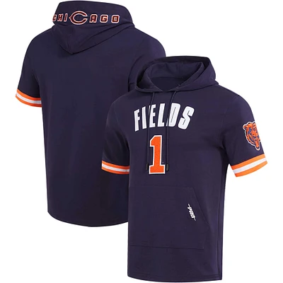 T-shirt à capuche Pro Standard Justin Fields pour hommes, bleu marine, nom et numéro du joueur des Chicago Bears