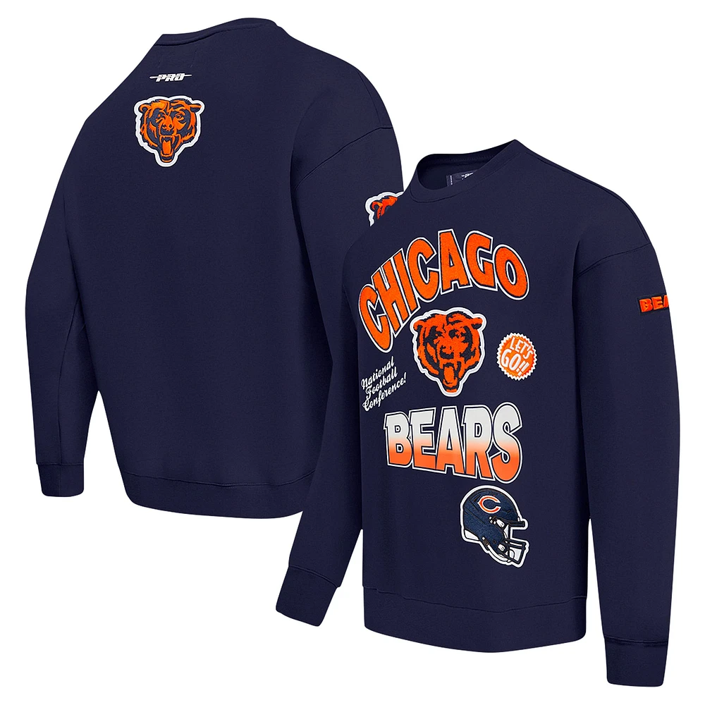 Men's Pro Standard Navy Chicago Bears Turn It Up Drop Shoulder Pullover Sweatshirt