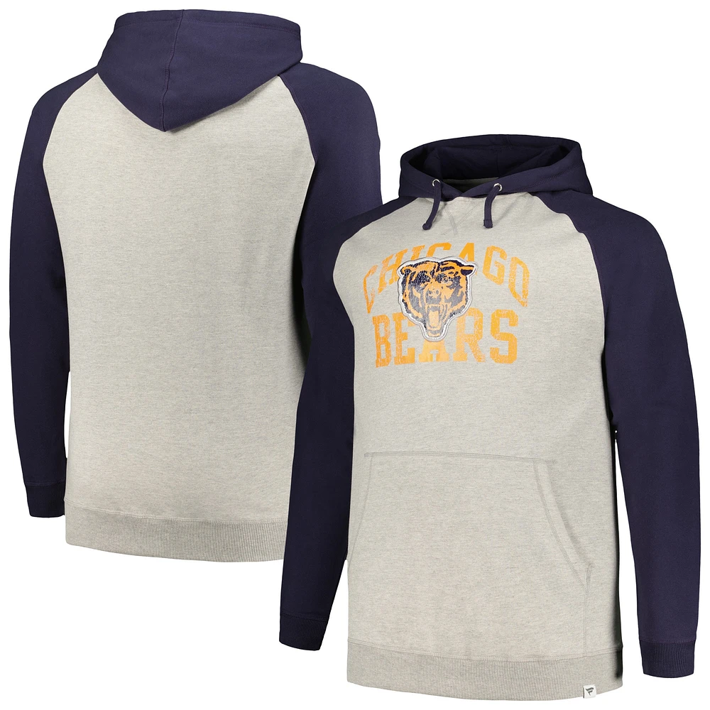 Profil pour hommes gris chiné/marine Chicago Bears Big & Tall Favorite Arch Throwback Raglan Pull à capuche