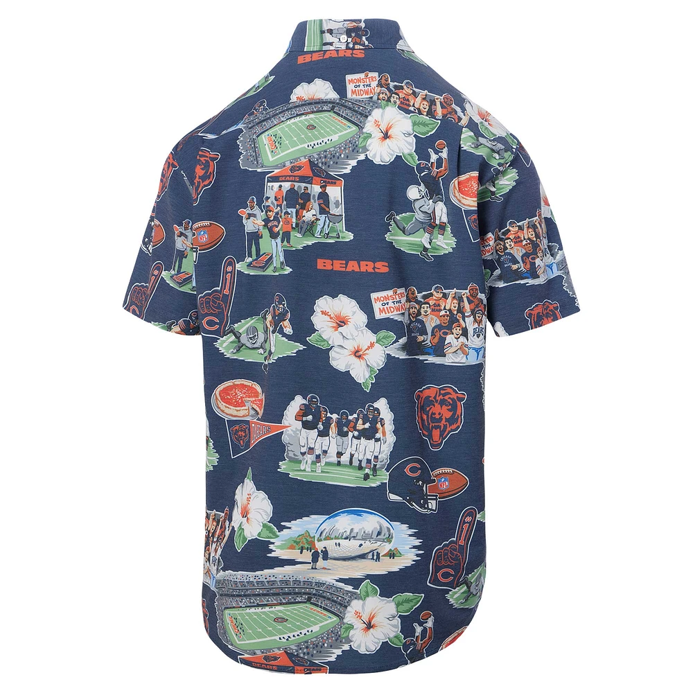 Chemise boutonnée panoramique bleu marine Reyn Spooner pour homme des Chicago Bears