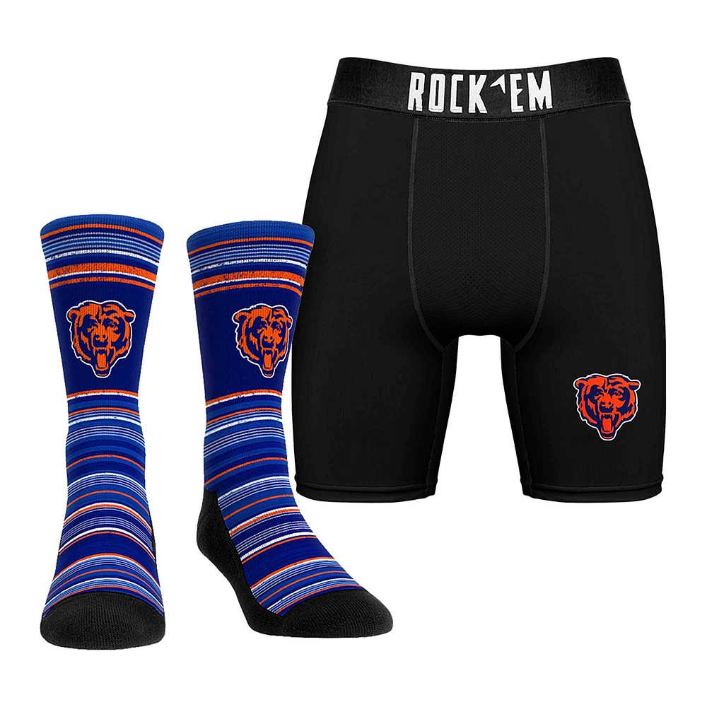 Pack combiné de chaussettes et caleçons boxeurs Rock Em Socks Chicago Bears Primary Crew pour hommes