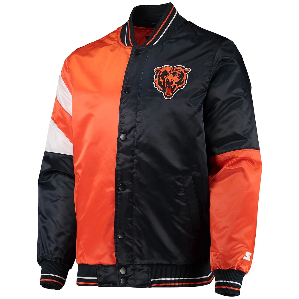 Veste à boutons-pression en satin pour homme Starter Navy/Orange Chicago Bears Leader Varsity