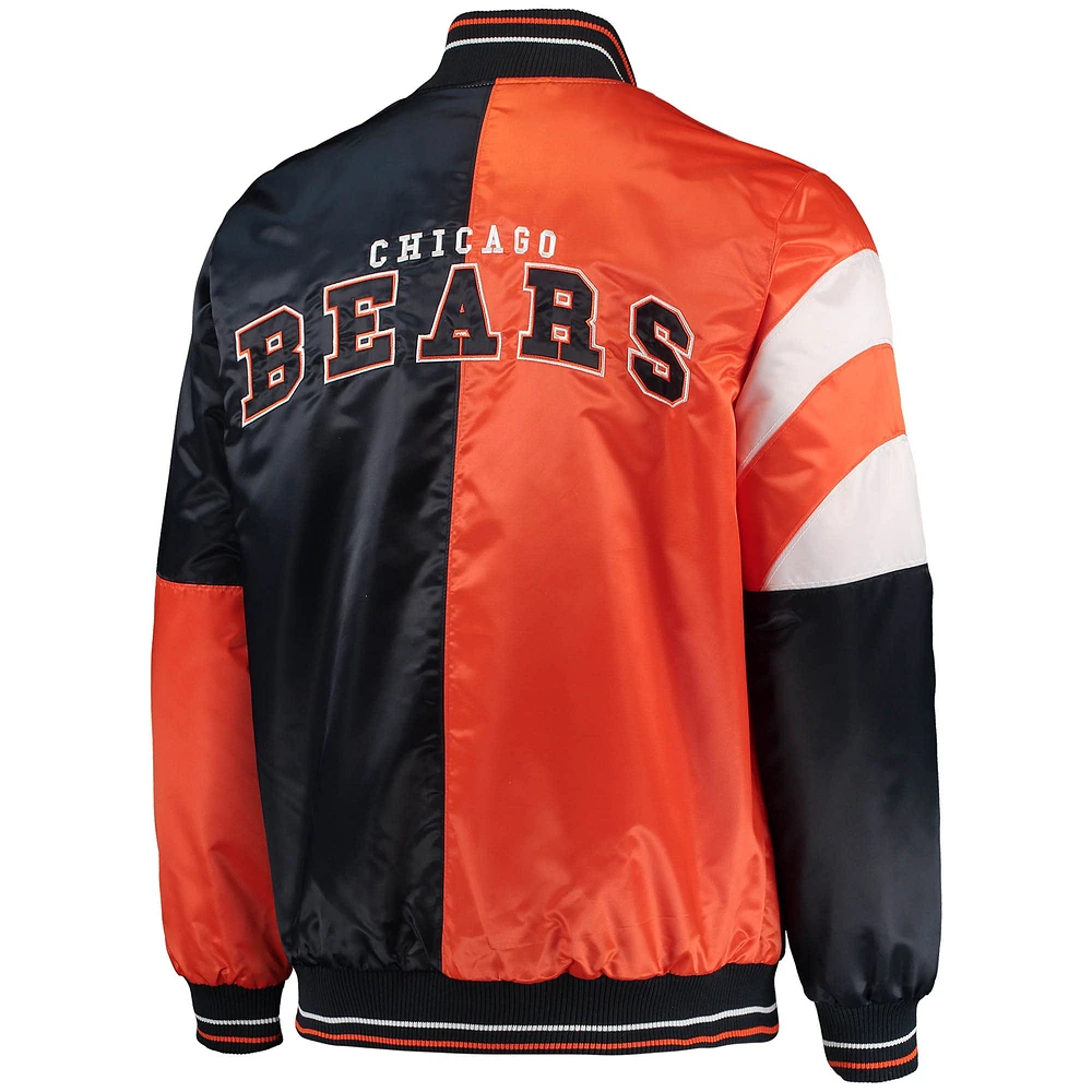 Veste à boutons-pression en satin pour homme Starter Navy/Orange Chicago Bears Leader Varsity