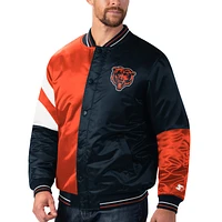 Men's Starter Navy/Orange Chicago Bears Leader Varsity Satin Full-Snap Jacket