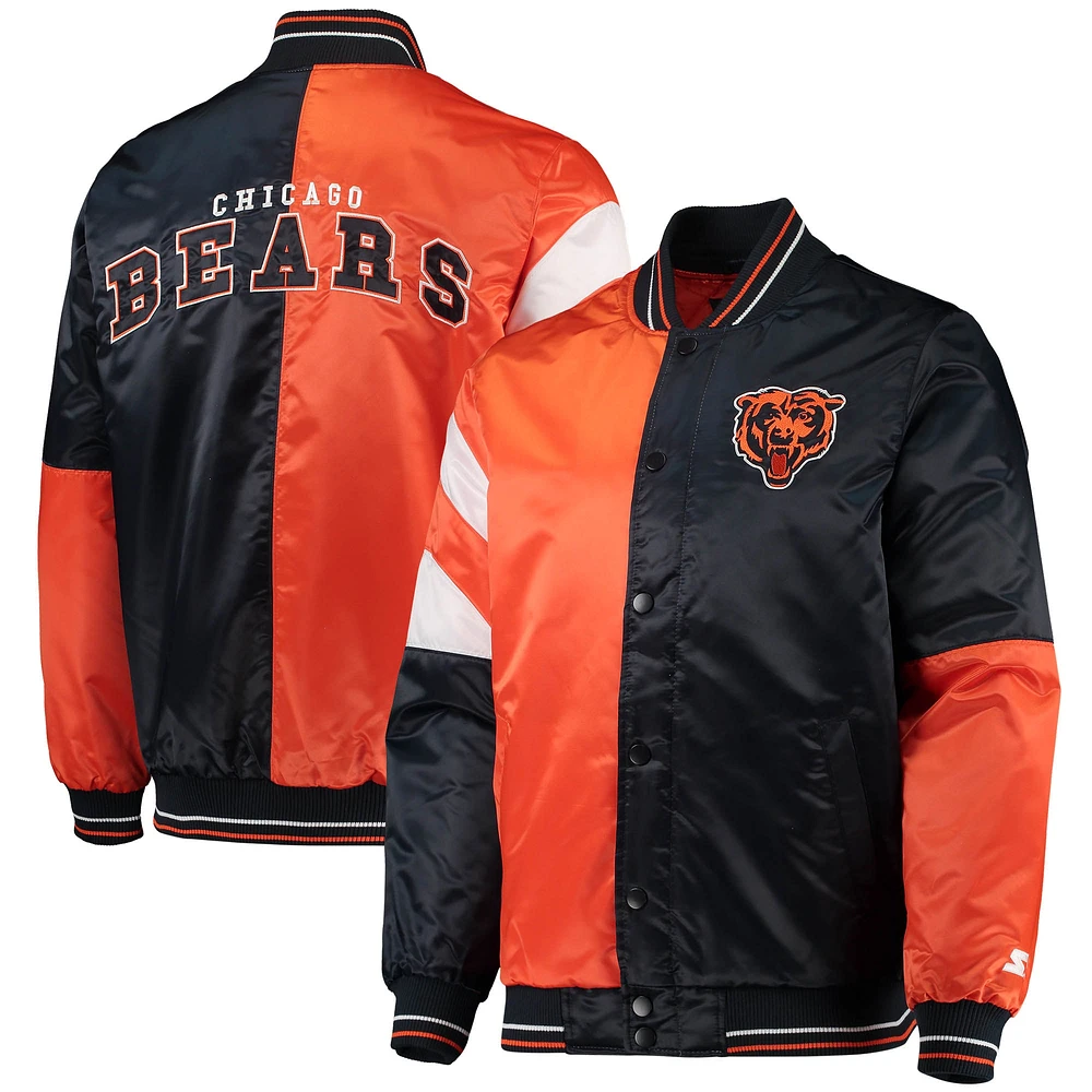 Veste à boutons-pression en satin pour homme Starter Navy/Orange Chicago Bears Leader Varsity