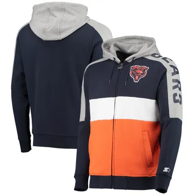 Chicago Bears Starter Playoffs Color Block Full-Zip Hoodie - Navy/Orange