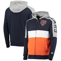 Chandail à capuchon avec fermeture éclair et blocs de couleurs des Chicago Bears Starter bleu marine/orange pour homme