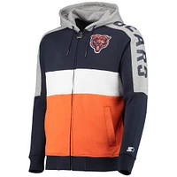 Chandail à capuchon avec fermeture éclair et blocs de couleurs des Chicago Bears Starter bleu marine/orange pour homme