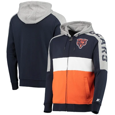 Men's Starter Navy/Orange Chicago Bears Playoffs Color Block Full-Zip Hoodie