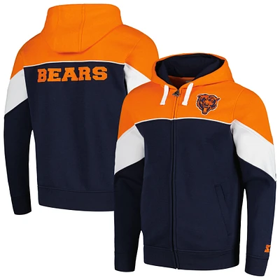 Sweat à capuche entièrement zippé Starter pour hommes, bleu marine/orange, Chicago Bears Running Back