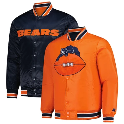 Veste réversible en satin à boutons-pression pour homme Starter bleu marine/orange Chicago Bears