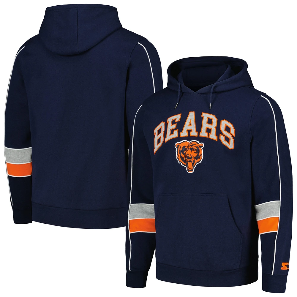 Men's Starter Navy Chicago Bears Captain Pullover Hoodie