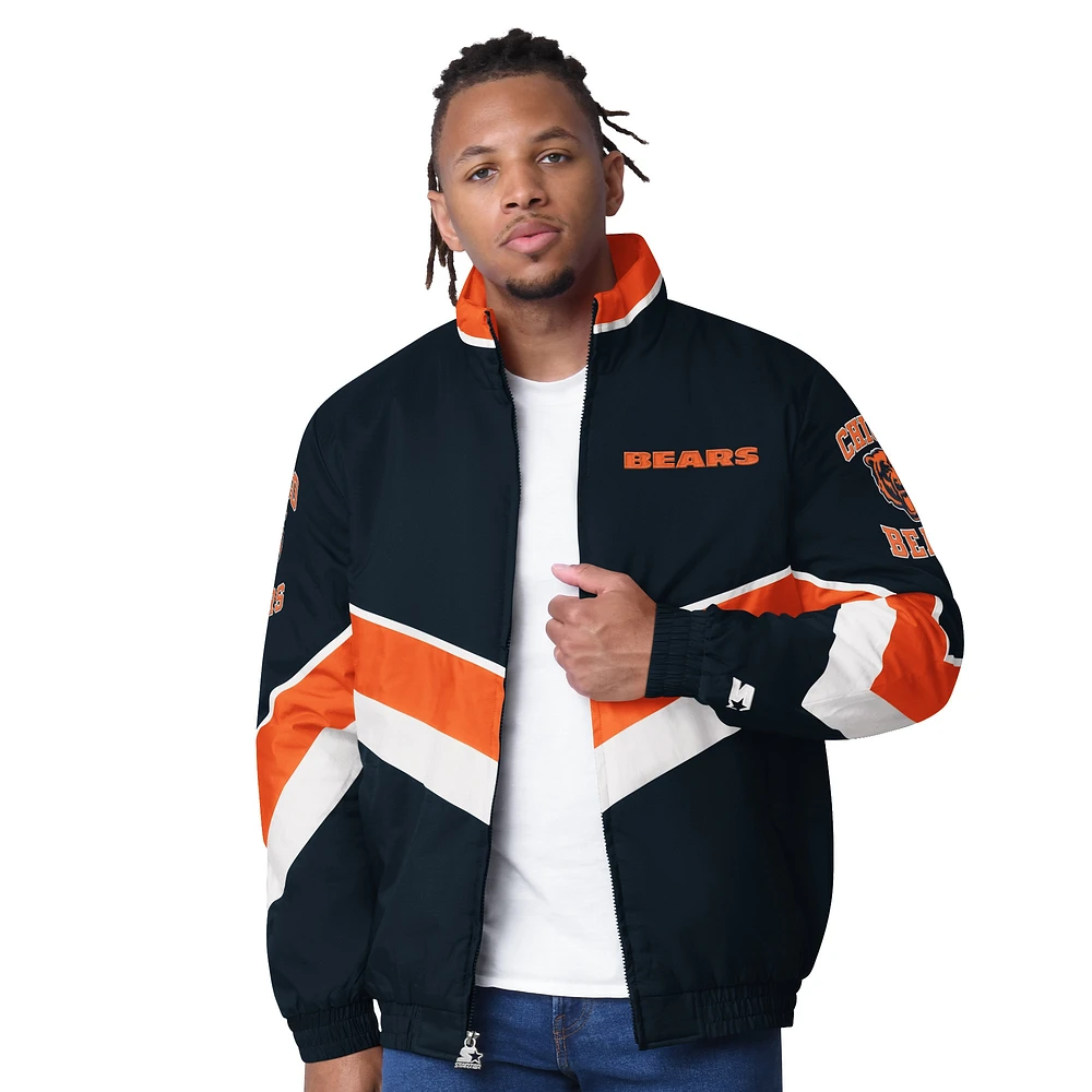 Veste universitaire en satin Captain Starter Navy Chicago Bears pour homme