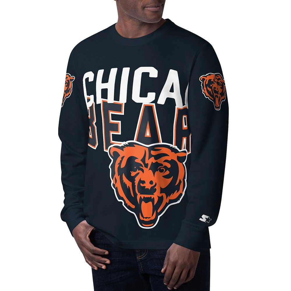 T-shirt à manches longues pour hommes Starter Navy Chicago Bears Clutch Hit