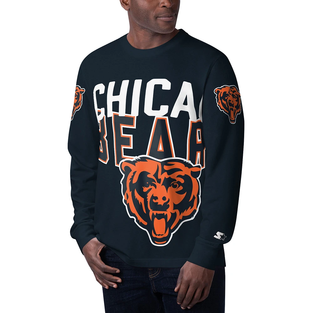 Men's Starter Navy Chicago Bears Clutch Hit Long Sleeve T-Shirt