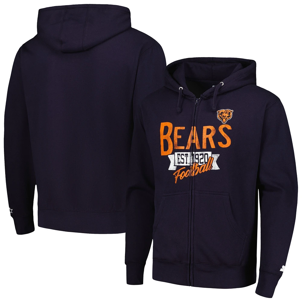 Sweat à capuche entièrement zippé Starter Navy Chicago Bears Domestic Post Season pour hommes