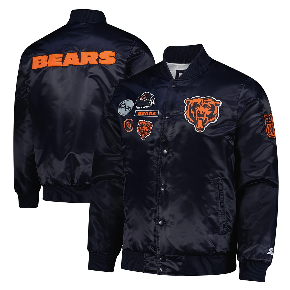 Veste universitaire exclusive en satin bleu marine Starter Chicago Bears pour homme