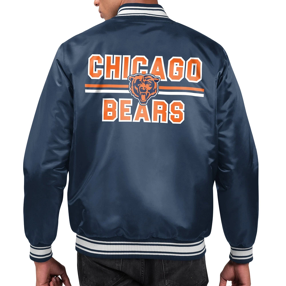 Men's Starter Navy Chicago Bears Printed Team Logo Satin Varsity Full-Snap Jacket