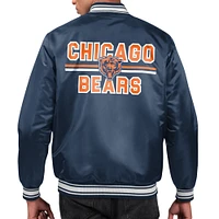 Men's Starter Navy Chicago Bears Printed Team Logo Satin Varsity Full-Snap Jacket