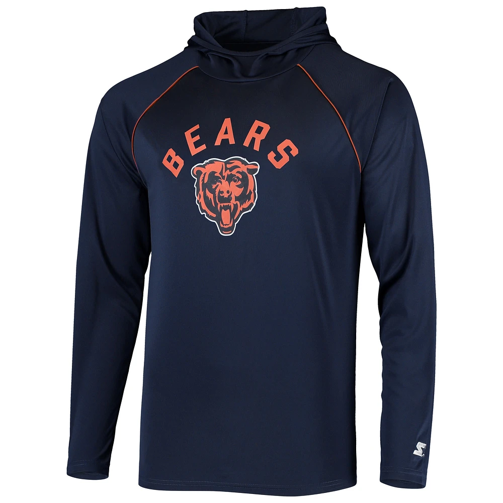 T-shirt à capuche manches longues raglan Starter des Chicago Bears bleu marine pour homme