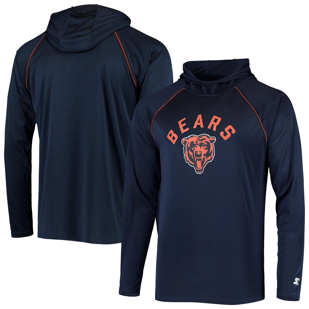 T-shirt à capuche manches longues raglan Starter des Chicago Bears bleu marine pour homme