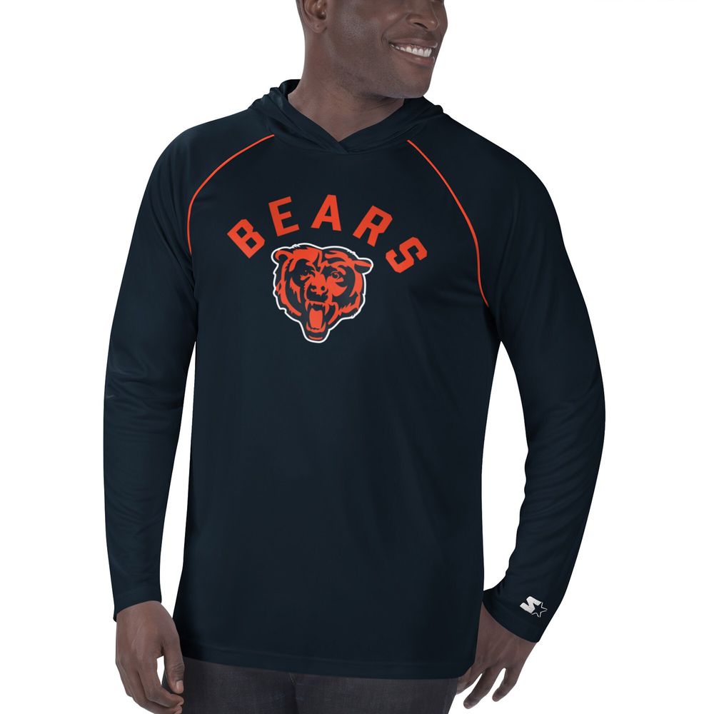 Men's Starter Navy Chicago Bears Raglan - Long Sleeve Hoodie T-Shirt