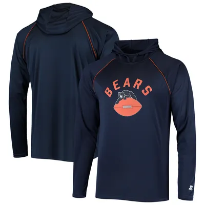 Chicago Bears Starter Throwback Raglan Hoodie Long Sleeve T-Shirt - Navy