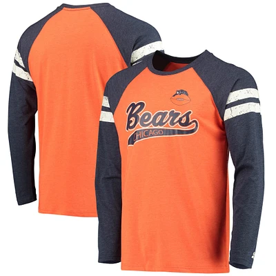 T-shirt à manches longues Raglan Starter Orange/Bleu marine Chicago Bears Throwback League pour homme