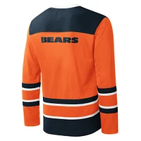 T-shirt à manches longues et col en V carreaux Chicago Bears Starter orange pour homme