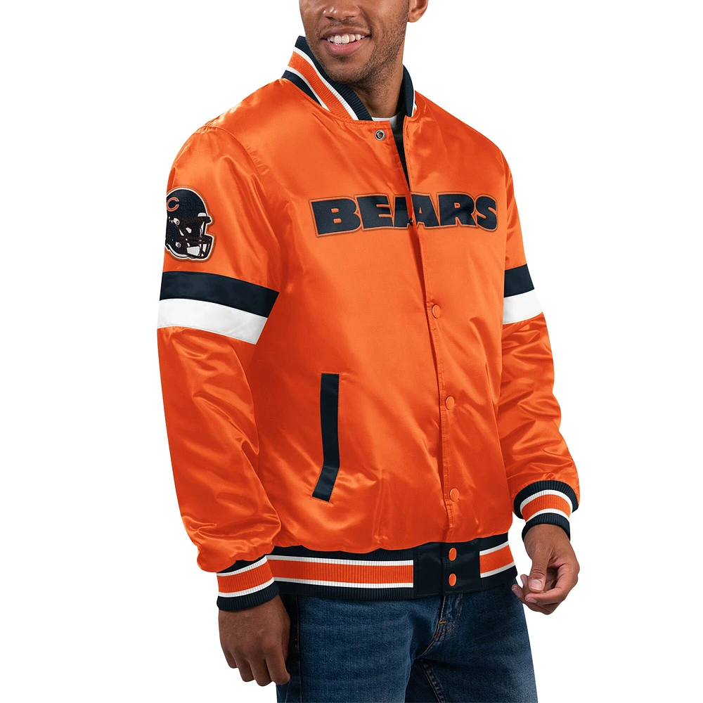 Veste universitaire en satin à bouton-pression pour hommes Starter Orange Chicago Bears Home Game