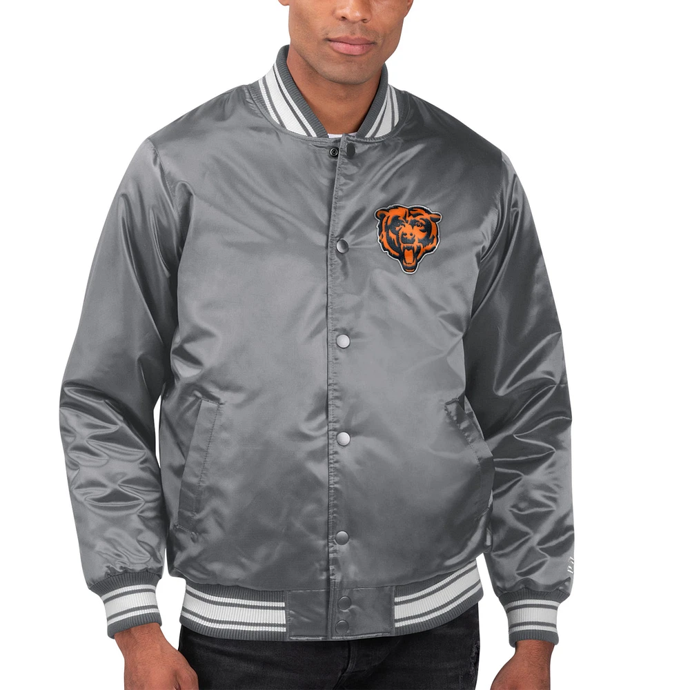 Men's Starter Silver Chicago Bears Locker Room Satin Varsity Full-Snap Jacket