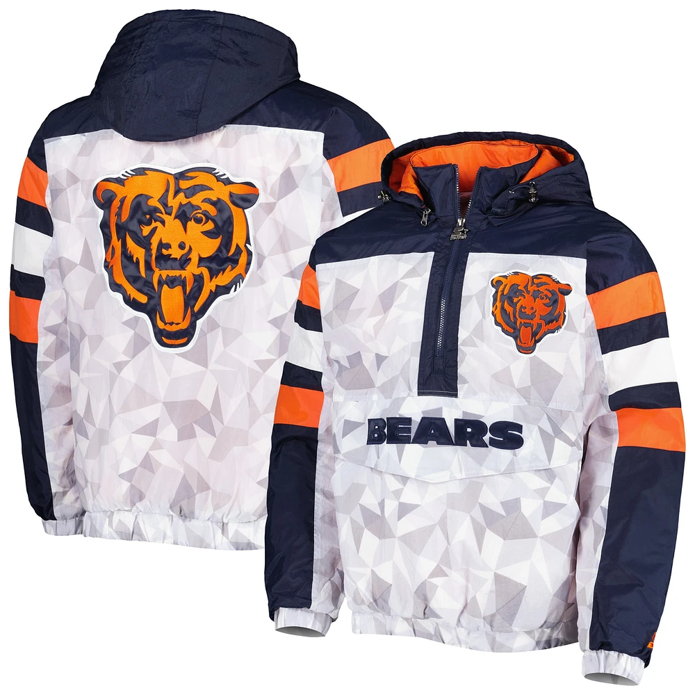 Blouson à capuche demi-glissière pour homme Chicago Bears Thursday Night Gridiron Raglan Starter blanc/bleu marine