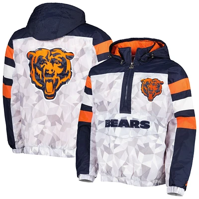 Men's Starter White/Navy Chicago Bears Thursday Night Gridiron Raglan Half-Zip Hooded Jacket