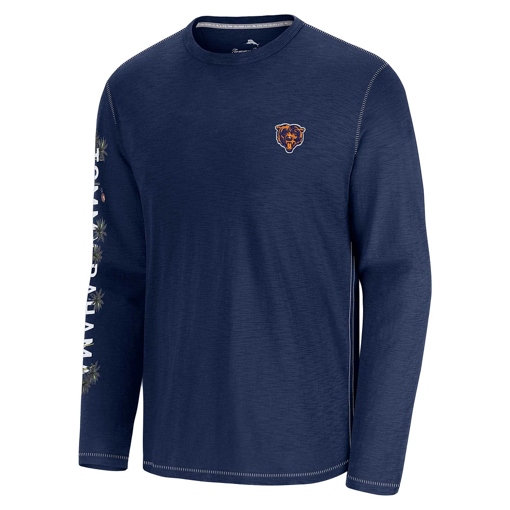 T-shirt à manches longues Tommy Bahama bleu marine Chicago Bears Oasis Endzone Lux pour homme