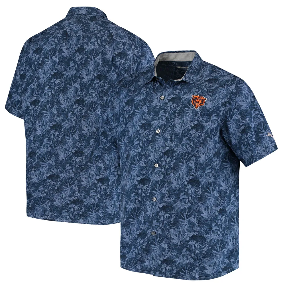 Men's Tommy Bahama Navy New England Patriots Sport Harbor Island Hibiscus  Camp Button-Up Shirt