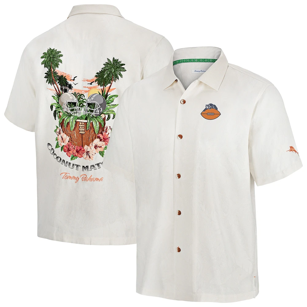 Chemise boutonnée rétro blanche pour homme Tommy Bahama Chicago Bears Coconut Matchup Camp