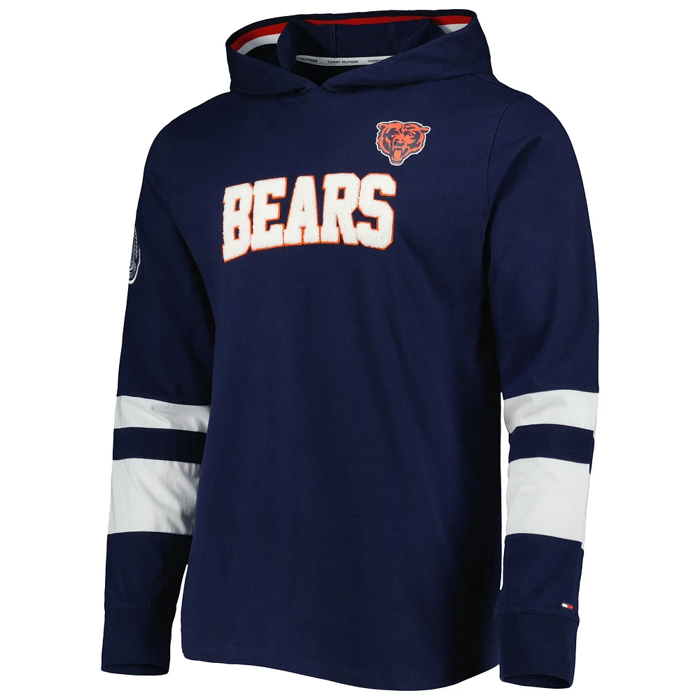 T-shirt à capuche manches longues Tommy Hilfiger pour homme Chicago Bears Alex bleu marine/blanc