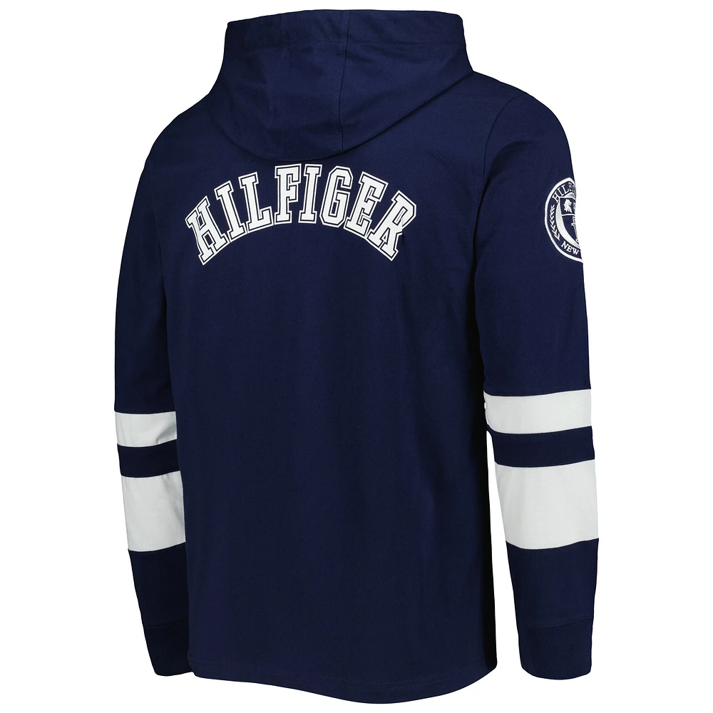 Men's Tommy Hilfiger Navy/White Chicago Bears Alex Long Sleeve Hoodie T-Shirt