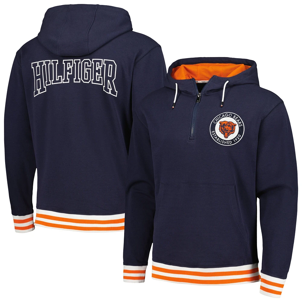 Sweat à capuche zippé quart de zip Tommy Hilfiger pour hommes des Chicago Bears Aaron bleu marine