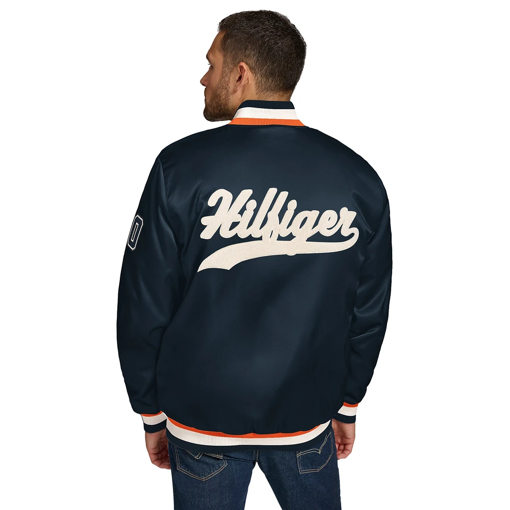 Veste en satin à boutons-pression Dante bleu marine pour homme Tommy Hilfiger Chicago Bears