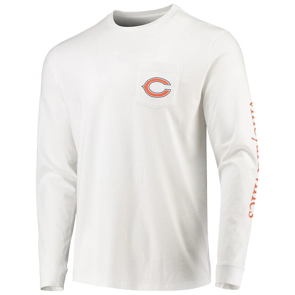 Men's Vineyard Vines White Chicago Bears Whale Helmet Long Sleeve T-Shirt