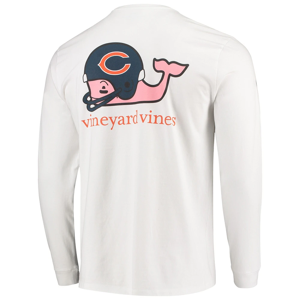 Men's Vineyard Vines White Chicago Bears Whale Helmet Long Sleeve T-Shirt