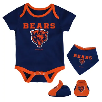 Chicago Bears Mitchell & Ness Newborn Infant Throwback Bodysuit, Bib Booties Set - Navy/Orange