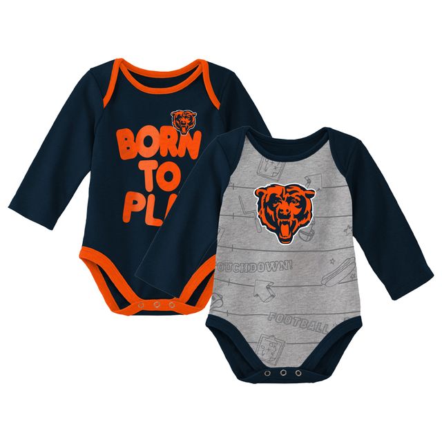 Lot de deux bodys à manches longues pour nouveau-nés et bébés Chicago Bears Born To Win bleu marine/gris chiné