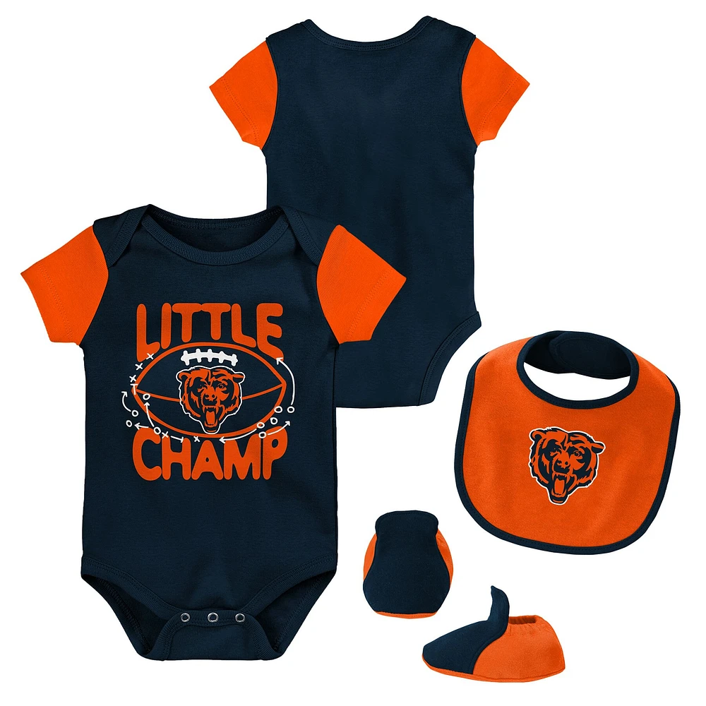 Ensemble bavoir et bottillons 3 pièces pour nouveau-né bébé Chicago Bears bleu marine/orange Little Champ