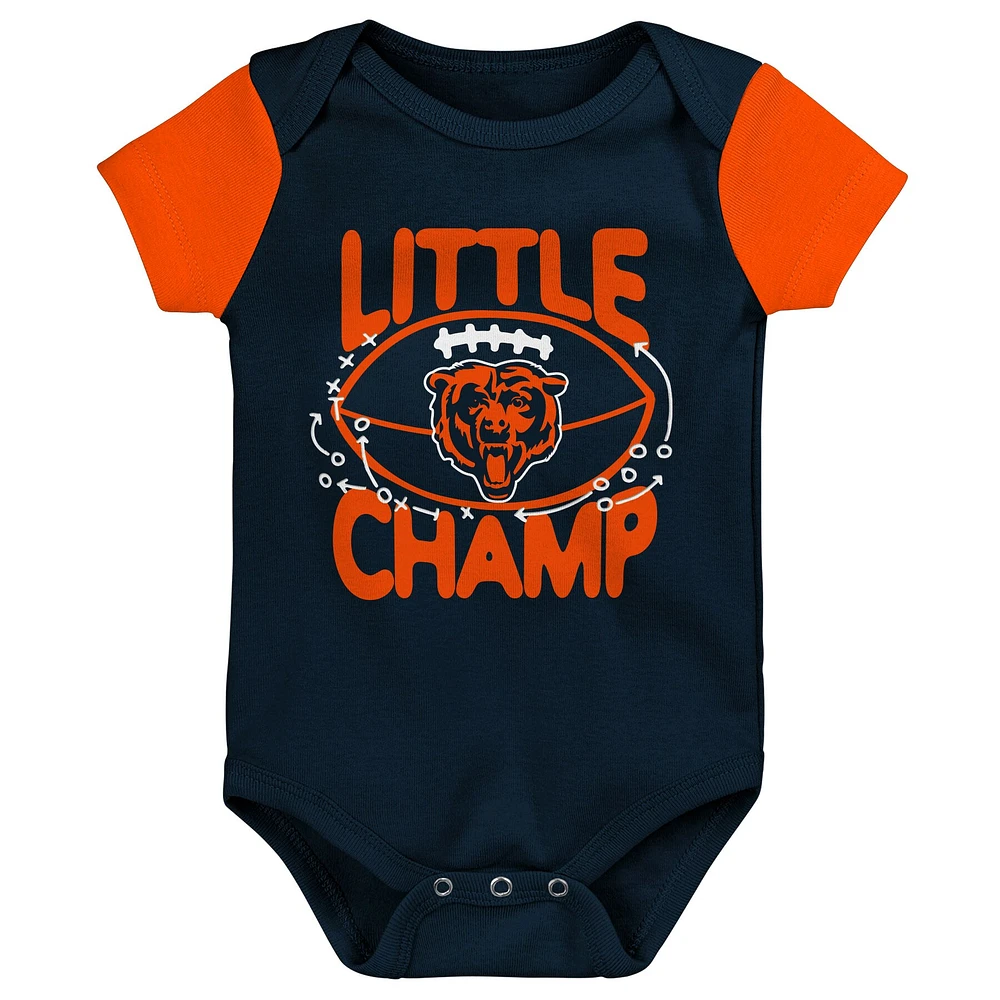 Ensemble bavoir et bottillons 3 pièces pour nouveau-né bébé Chicago Bears bleu marine/orange Little Champ