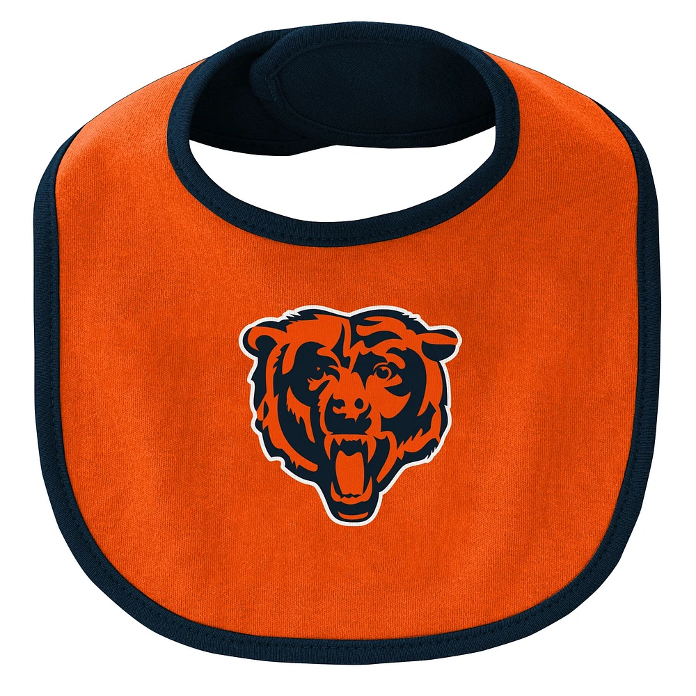 Ensemble bavoir et bottillons 3 pièces pour nouveau-né bébé Chicago Bears bleu marine/orange Little Champ