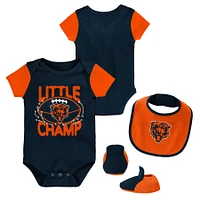 Ensemble bavoir et bottillons 3 pièces pour nouveau-né bébé Chicago Bears bleu marine/orange Little Champ