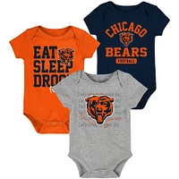 Ensemble trois pièces pour nouveau-né et nourrisson Chicago Bears Eat Sleep Drool Football bleu marine/orange