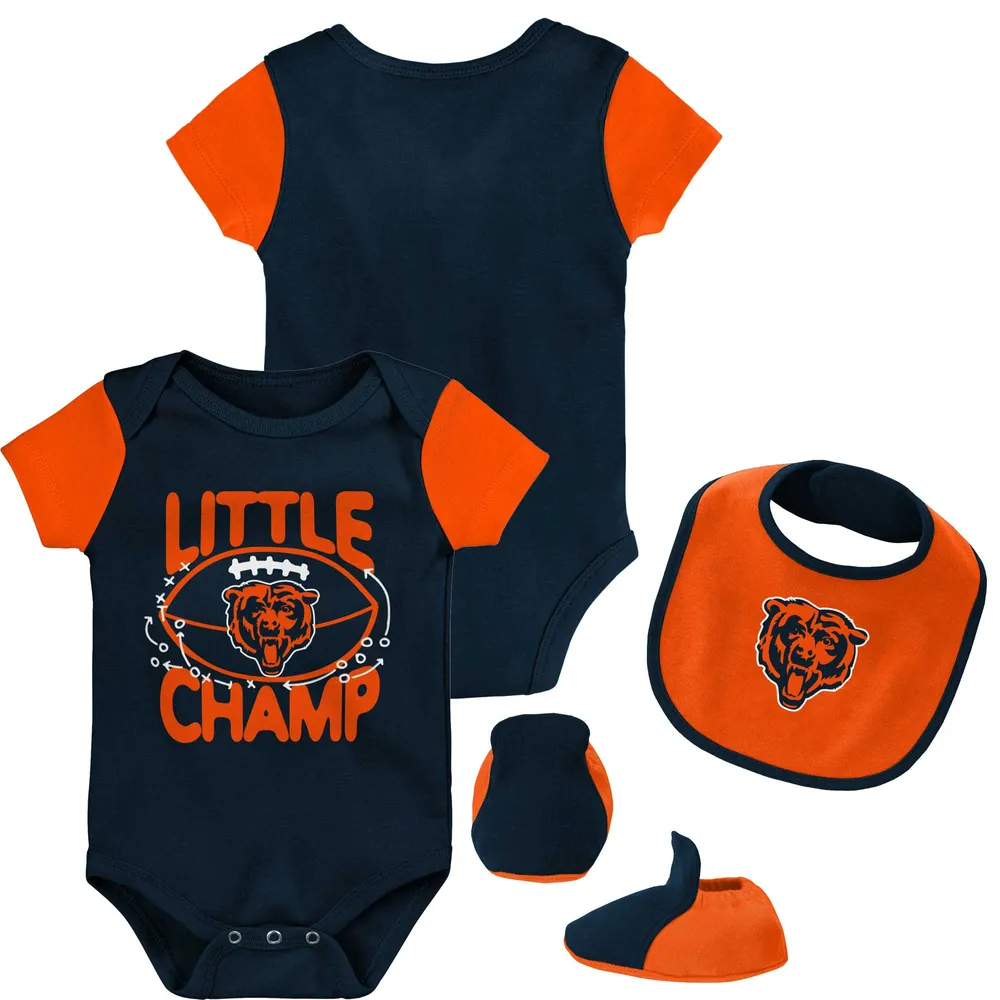 Ensemble bavoir et chaussons trois pièces pour nouveau-né bébé Chicago Bears bleu marine/orange Little Champ